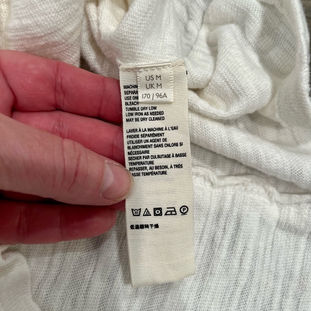 Free People We The Free White Long Sleeve Pullover Raw Seams Waffle Ruffle Med. - Picture 6 of 8